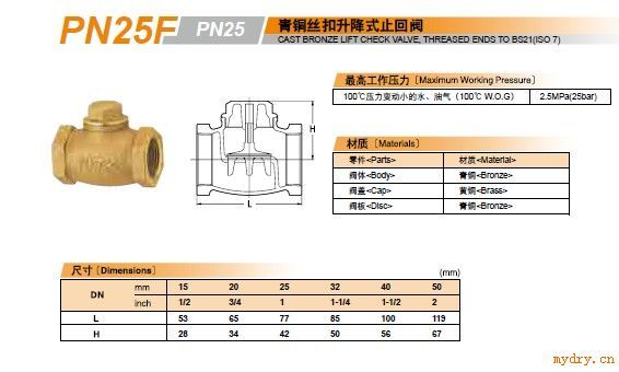 日本KITZ北泽PN25F青铜丝口升降式止回阀_PN25F升降式止回阀